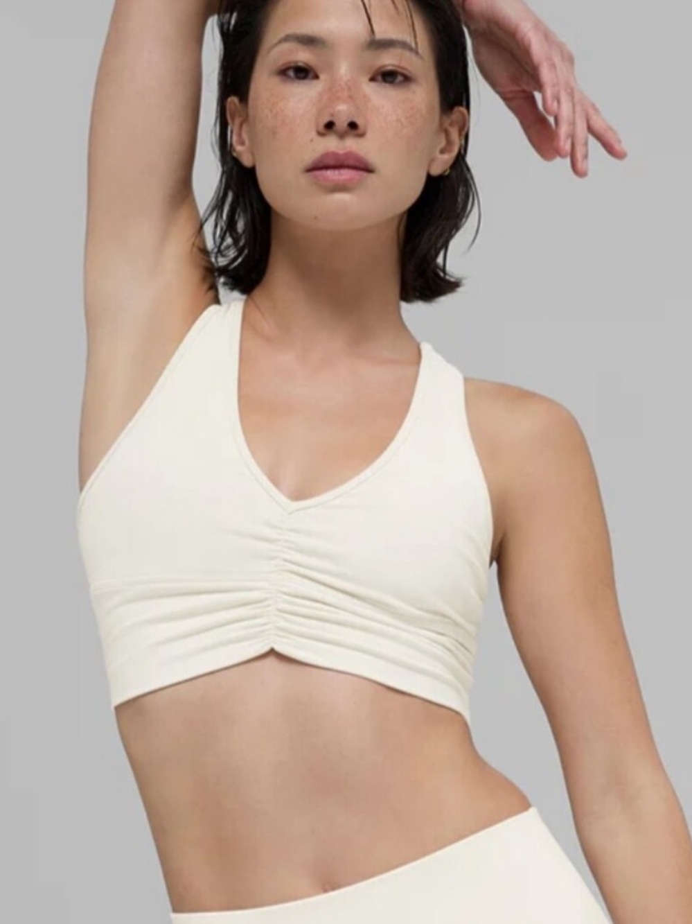 ALO Yoga Bone Ruched V-Neck Sports Bra